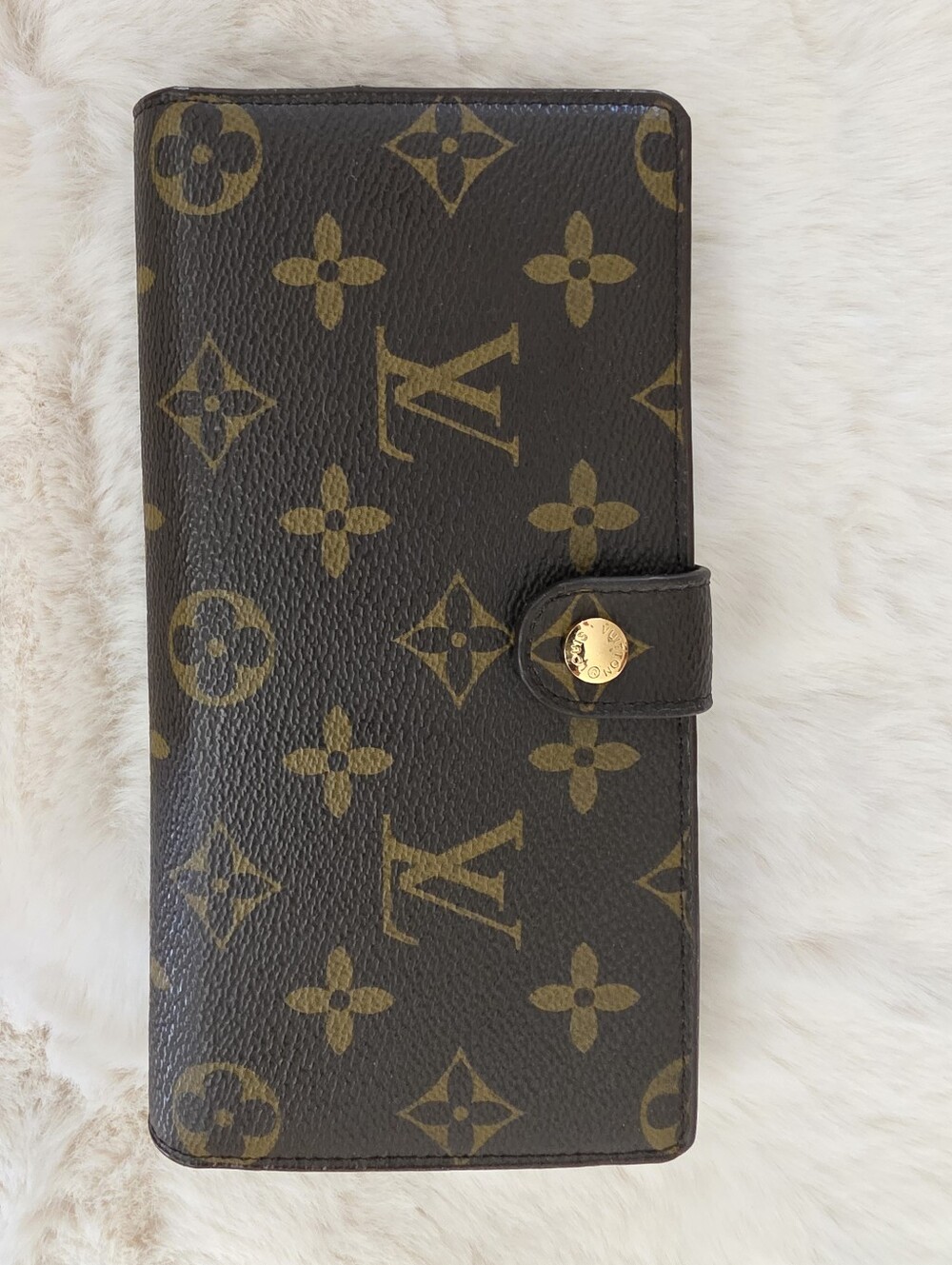 RARE Vintage 80s Louis Vuitton Monogram Long Wallet Built-In Mirror Clasp France
